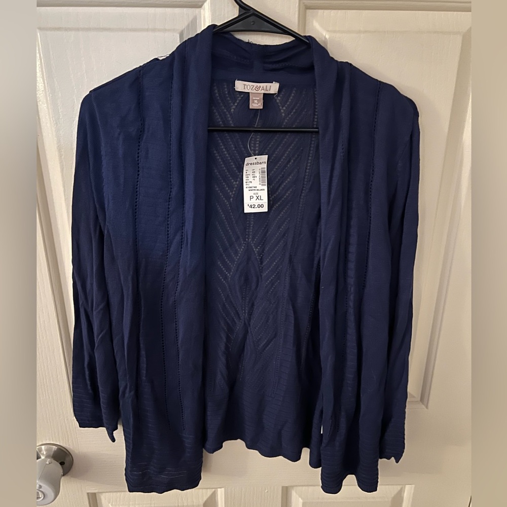 dressbarn Navy Open-Front Cardigan